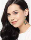 YouBella Green Gold-Plated Teardrop Shaped Stone-Studded Drop Earrings