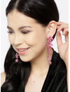 YouBella Pink Gold-Plated Stone-Studded Floral Drop Earrings