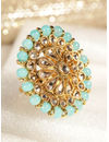 YouBella Women Turquoise Blue Gold-Plated Stone-Studded Floral Adjustable Ring