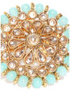 YouBella Women Turquoise Blue Gold-Plated Stone-Studded Floral Adjustable Ring