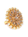 YouBella Off-White Gold-Plated Stone-Studded Floral Adjustable Ring