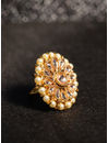 YouBella Off-White Gold-Plated Stone-Studded Floral Adjustable Ring