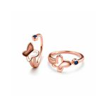 Blue Stone Butterfly Rose Gold Toe Ring Set