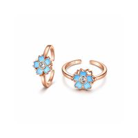Sky Blue Blossom Rose Gold Toe Ring Set