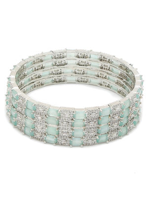 YouBella Jewellery Celebrity Inspired American Diamond Studded Bracelet Bangles for Girls and Women (Silver) (2.4)