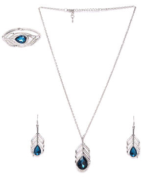 YouBella Blue Silver-Plated Stone Studded Jewellery Set with Bracelet