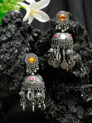 YouBella Jewellery Celebrity Inspired Oxidised Silver Big Size Jhumki Earrings for Girls and Women (Style 1)