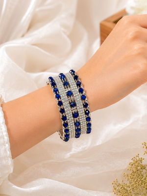 Premium sapphire-blue yellow faceted bead detailing bangles (Pack of 6)