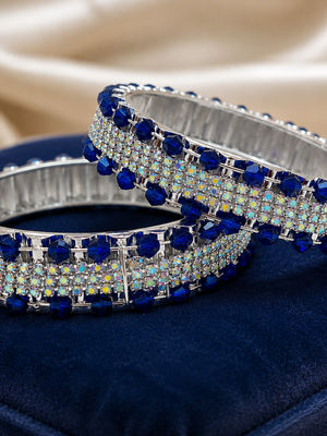 Premium sapphire-blue yellow faceted bead detailing bangles (Pack of 6)