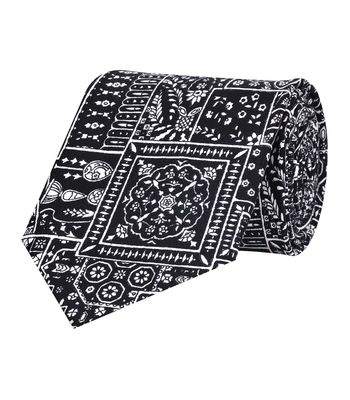 Tiekart men monochrome floral printed silk tie