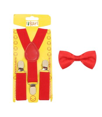 Tiekart - Kids Solid color suspender+bowtie combo - Red