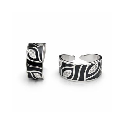 Bold Black and White Abstract Enamel Toe Ring Set