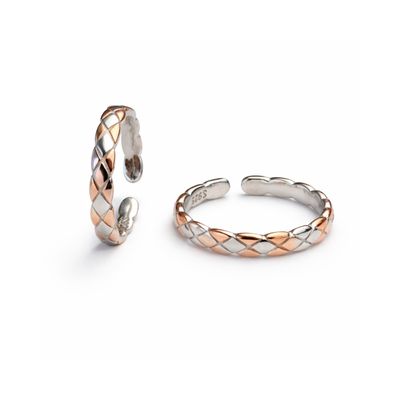 Diamond Lattice Texture Two-Tone Toe Ring Set