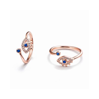 Evil Eye Embellished Rose Gold Toe Ring Set