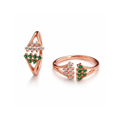 Geometric Green Crystal Rose Gold Toe Ring Set