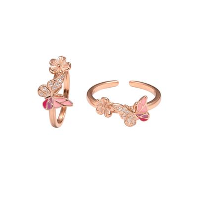 Rose Gold Butterfly and Floral Toe Ring Set