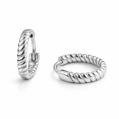 The Modern Grid-Link Silver Hoop