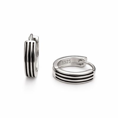 The Triple-Line Edge Silver Hoop