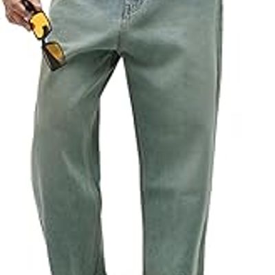 Men's Loose Baggy Fit Heavy Washed Jeans Non-Stretchable