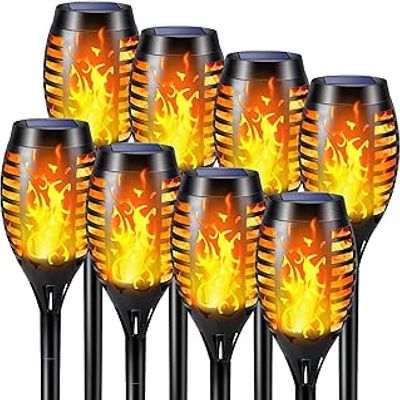 Solar Outdoor Lights - 8 Pack 12 LED Solar Torch Lights 