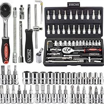 ZSIGNS 46Pcs 1/4 Inch Drive Box End Socket