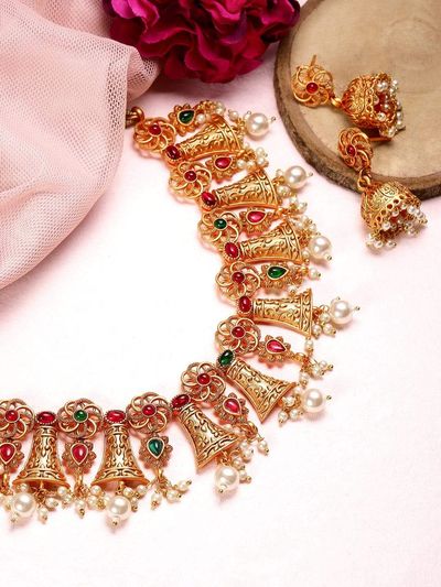 Vendor 2 Rose Gold Plated Appealing CZ Studded Contemporary Necklace Set
