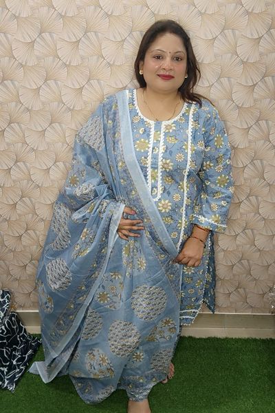 Straight 3 Piece Pure cotton printed suit