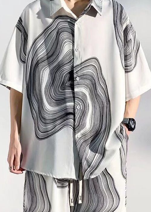 Abstract Printed Shirt Collar Short Sleeves Shirt With Shorts