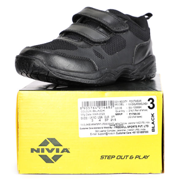 Nivia School Uniform Shoes Velcro Black UK1 to UK5