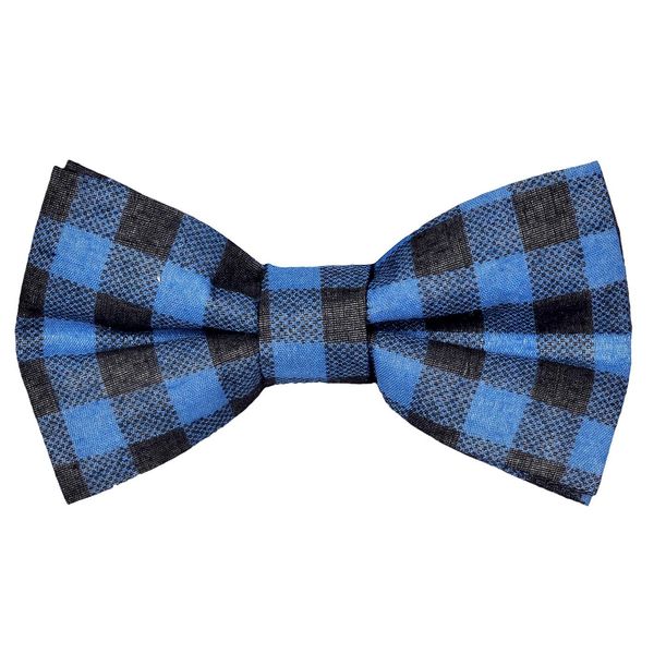Tiekart men blue checked linen+viscos knotted double bow tie Tiekart men blue checked linen+viscos knotted double bow tie