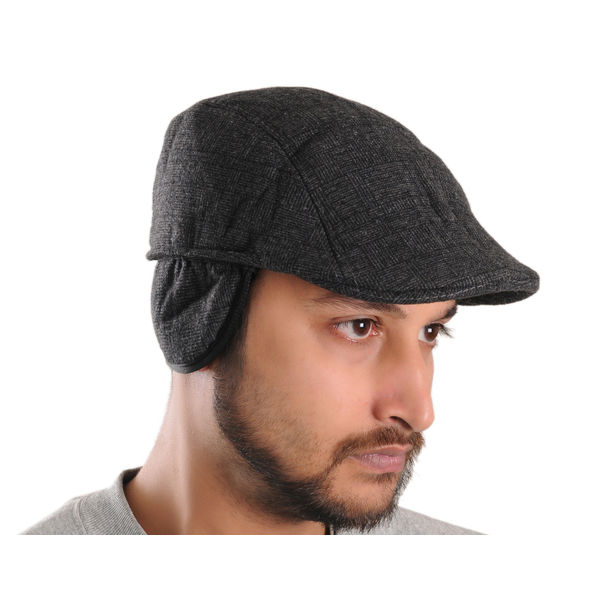 Dark Grey Patterned Golf Cap With Ear Flaps for Wind & Cold Protection for Men Dark Grey Patterned Golf Cap With Ear Flaps for Wind & Cold Protection for Men