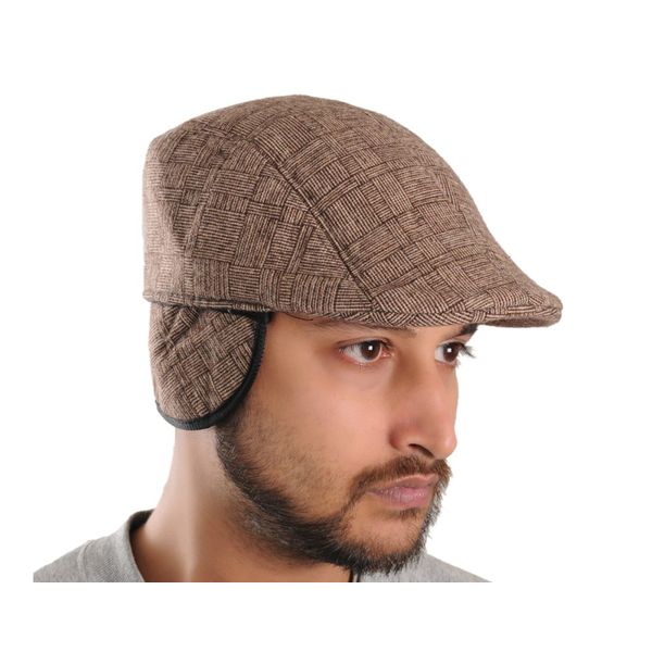 Brown Patterned Golf Cap With Ear Flaps for Wind & Cold Protection for Men Brown Patterned Golf Cap With Ear Flaps for Wind & Cold Protection for Men