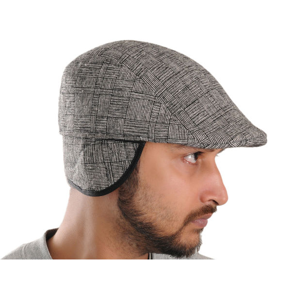 Grey Patterned Golf Cap With Ear Flaps for Wind & Cold Protection for Men Grey Patterned Golf Cap With Ear Flaps for Wind & Cold Protection for Men