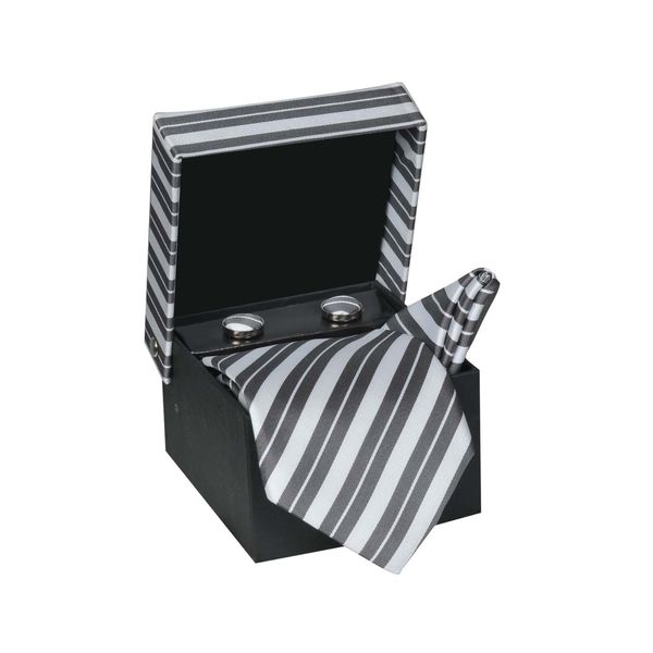 Tiekart cool combos monochrome striped tie+pocketsquare+cufflink Tiekart cool combos monochrome striped tie+pocketsquare+cufflink