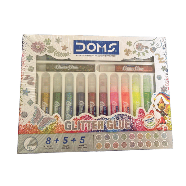 DOMS Glitter Glue 8 Classic Colours + 5 Neon Colours + 5 Confetti Colours