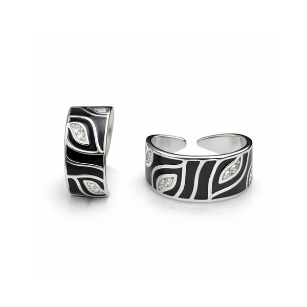 Bold Black and White Abstract Enamel Toe Ring Set