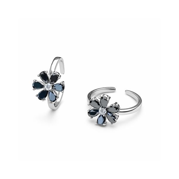 Midnight Blue Crystal Flower Toe Ring Set