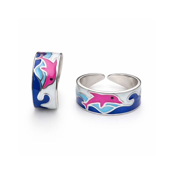 Playful Dolphin Motif Silver Toe Ring Set