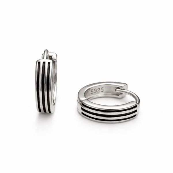 The Triple-Line Edge Silver Hoop