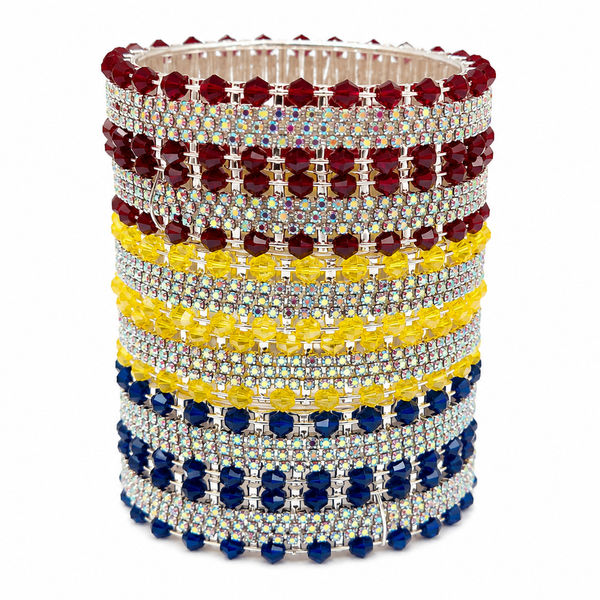 Premium sapphire-blue yellow faceted bead detailing bangles (Pack of 6)