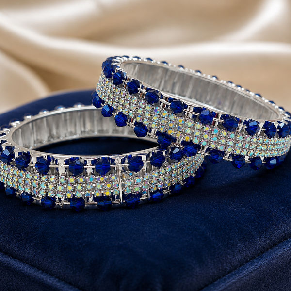 Premium sapphire-blue yellow faceted bead detailing bangles (Pack of 6)