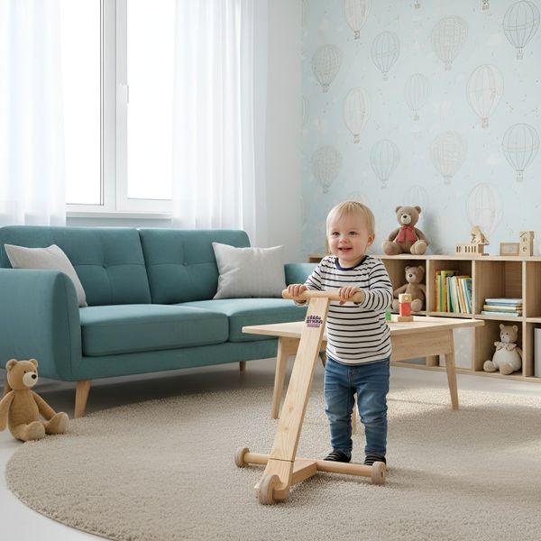 Baby Steps Push Walker | Natural Wood Finish