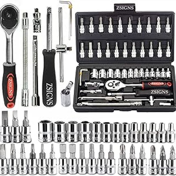 Beaiguna 46PCS Small Drive Socket Ratchet Wrench Screwdriver Set, 1/4