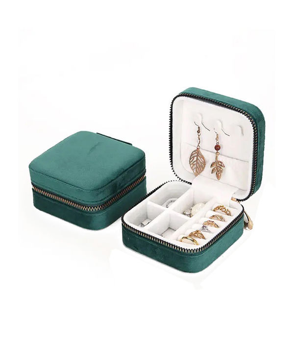 YouBella Jewellery Organiser Jewellery Box Velvet Zipper Portable Storage Box Case with Dividers Container for Rings, Earrings, Necklace Home Organizer (Green) (Jewellery_box_35)