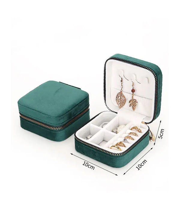YouBella Jewellery Organiser Jewellery Box Velvet Zipper Portable Storage Box Case with Dividers Container for Rings, Earrings, Necklace Home Organizer (Green) (Jewellery_box_35)