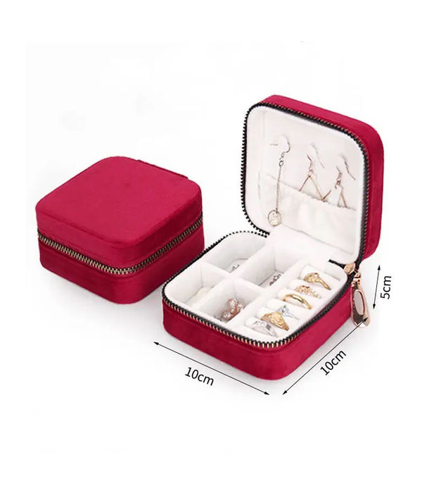 YouBella Jewellery Organiser Jewellery Box Velvet Zipper Portable Storage Box Case with Dividers Container for Rings, Earrings, Necklace Home Organizer (Red) (Jewellery_box_36)