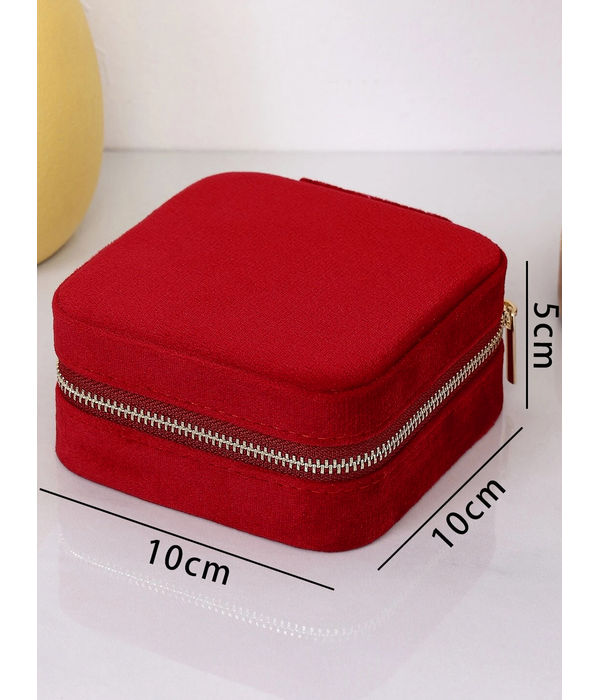 YouBella Jewellery Organiser Jewellery Box Velvet Zipper Portable Storage Box Case with Dividers Container for Rings, Earrings, Necklace Home Organizer (Red) (Jewellery_box_36)