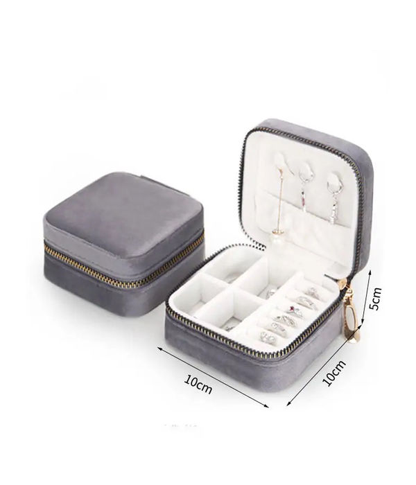 YouBella Jewellery Organiser Jewellery Box Velvet Zipper Portable Storage Box Case with Dividers Container for Rings, Earrings, Necklace Home Organizer (Silver) (Jewellery_box_38)