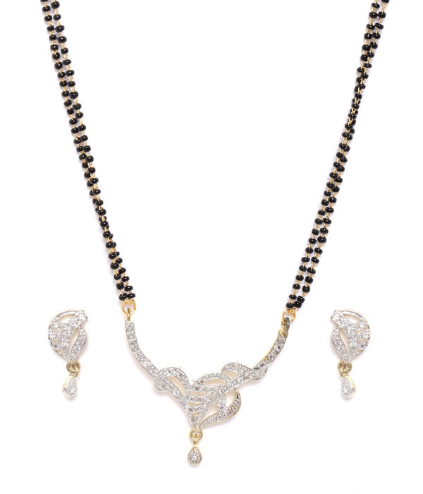 YouBella Set of 4 Gold-Plated Stone Studded  Beaded Mangalsutra with Earrings