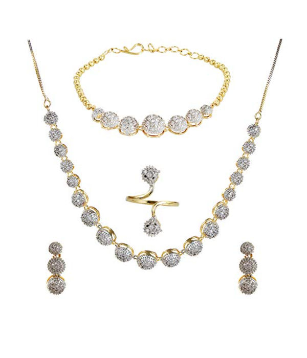 YouBella Stylish Traditional Jewellery Combo Gold Plated and American Diamond Jewellery Set for Women (Golden)(Mix_Combo_102)